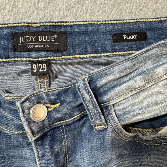 Judy Blue Jeans Womens 29 Blue Flare High Rise Stretch Denim Distressed - Picture 8 of 13